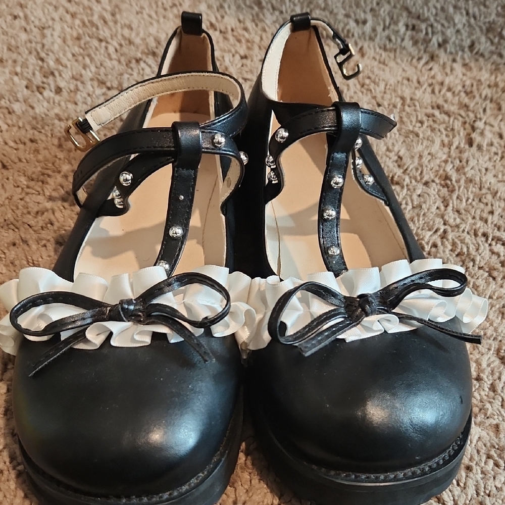 Black and White Dress Shoes with Straps and Bow